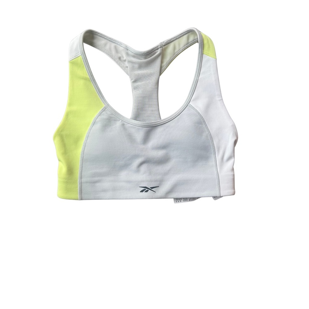 Reebok Sports Racerback Bra Light Gray Neon Green NWT XS Medium Impact